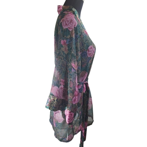 VICTORIA'S SECRET Gold Label Sheer Floral Print Robe Kimono One Size - Picture 3 of 9